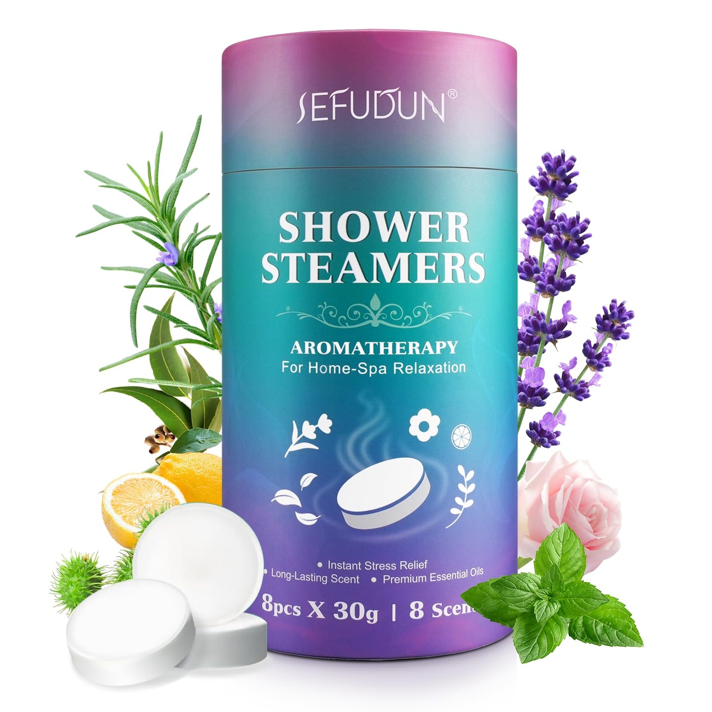 Shower Steamers Aromatherapy 8 Packs, Long-Lasting 8 Scents Shower Bombs with Essential Oils for Home-Spa Relaxation, Stress Relief Shower Tablets,