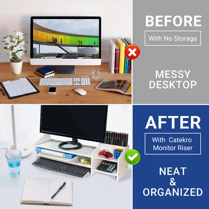 Catekro Monitor Stand Riser, 2 Tiers Wood Monitor Riser Stand with Storage Organizer