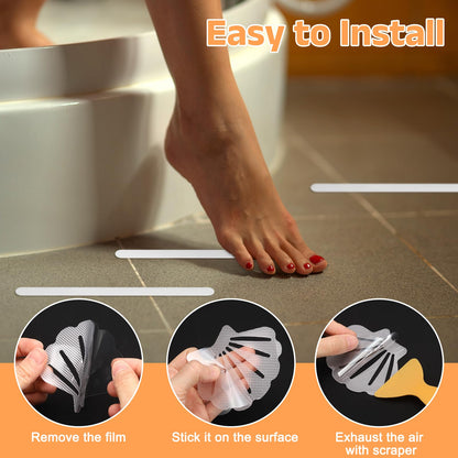 sourcing map 12pcs Non-Slip Bathtub Stickers, Anti-Slip Shower Stickers Showers Treads Strip Shaped Appliques with Scraper for Bath Tub Shower Stairs