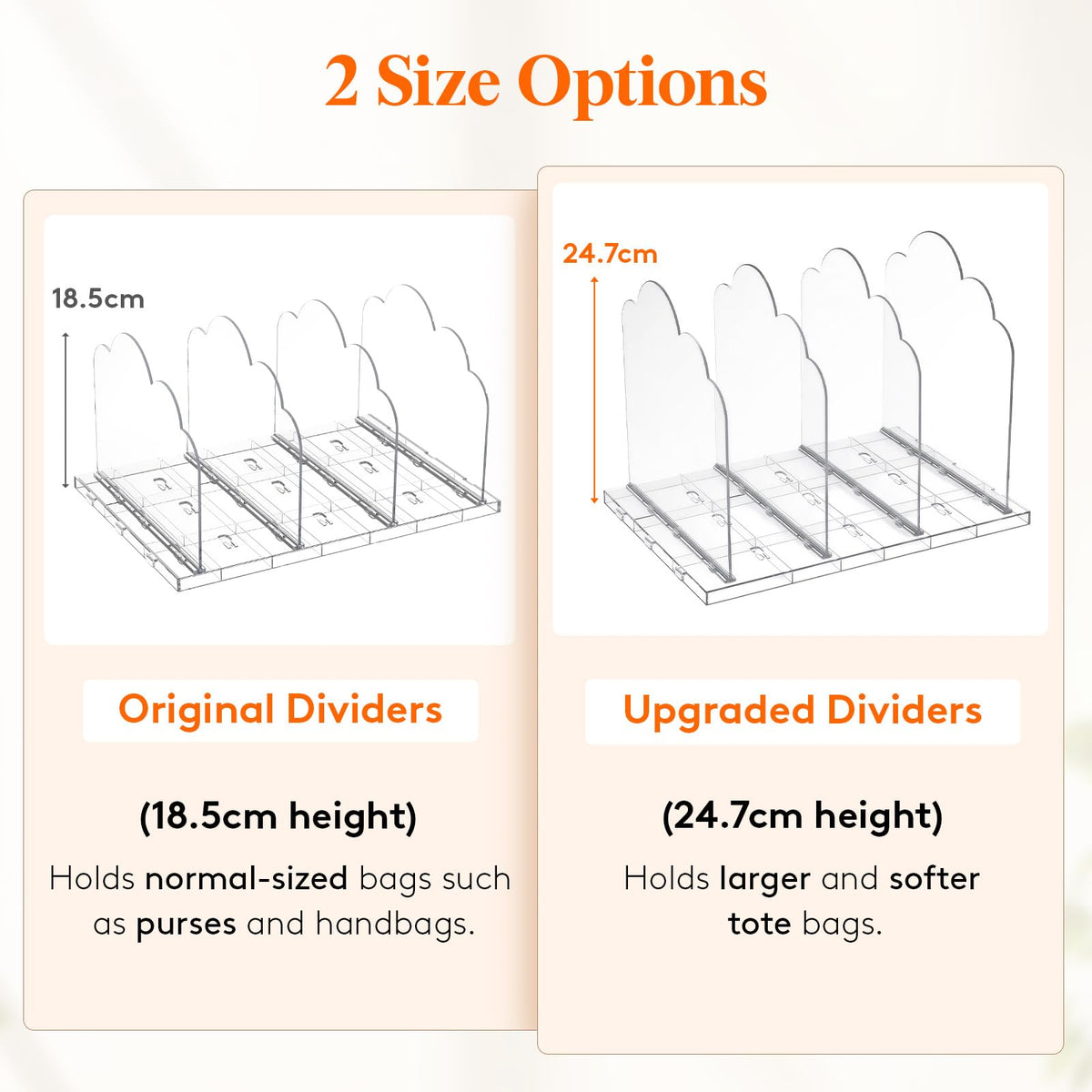 Lifewit Adjustable Handbag Organiser for Wardrobe, 24.7 cm Tall Clear Plastic Purse Organiser for Closet, 4 Pack Bag Shelf Divider in Bedroom/Closet