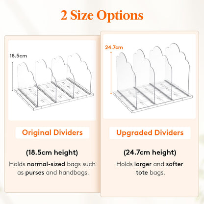 Lifewit Adjustable Handbag Organiser for Wardrobe, 24.7 cm Tall Clear Plastic Purse Organiser for Closet, 4 Pack Bag Shelf Divider in Bedroom/Closet