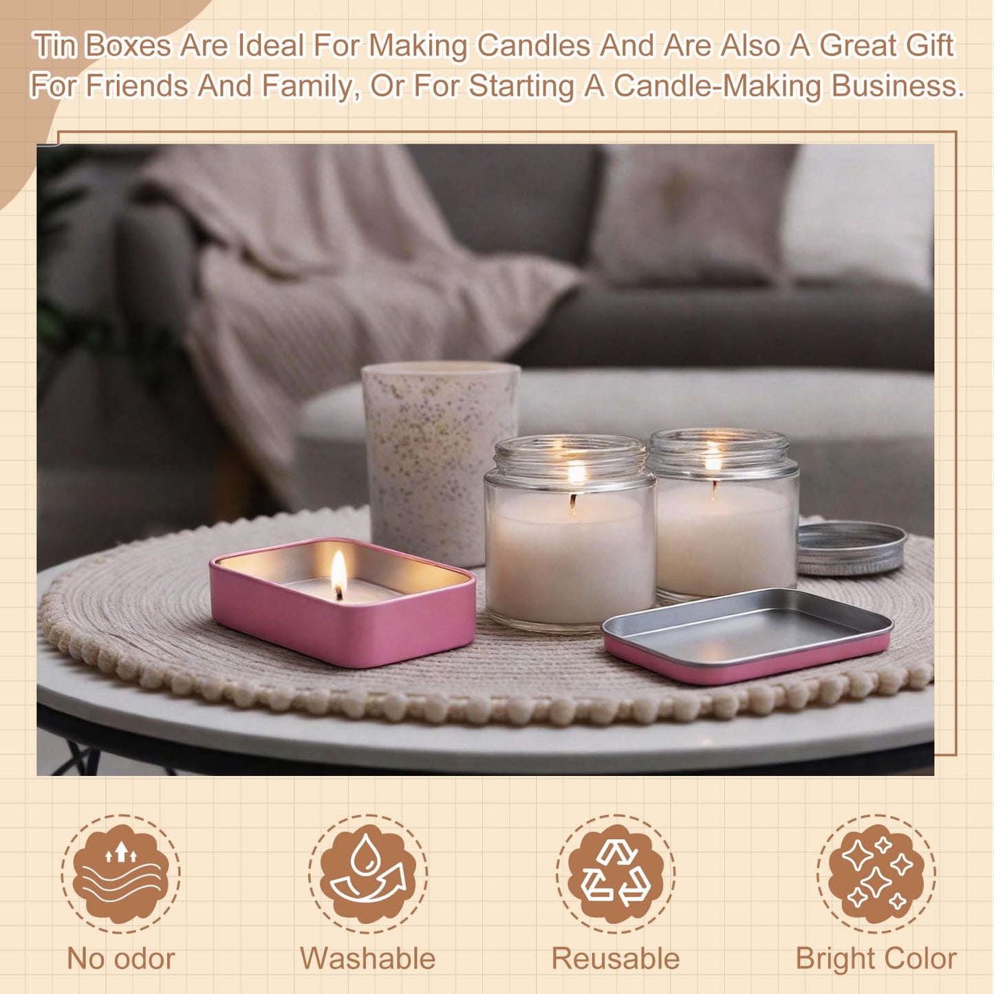sourcing map 4Pcs Metal Tin Box Container, 3.7x2.4x0.9 Rectangular Empty Box with Self Adhesive Colored Stickers