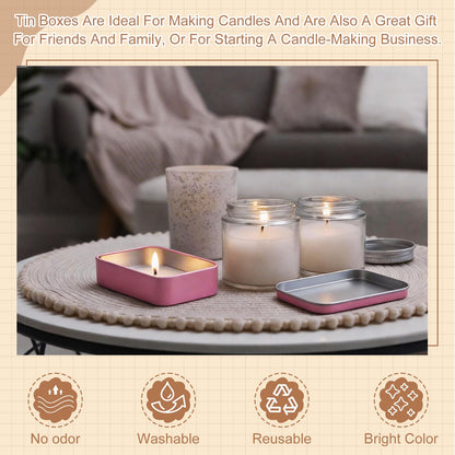 sourcing map 2Pcs Metal Tin Box Container, 3.7x2.4x0.9 Rectangular Empty Box with Self Adhesive Colored Stickers