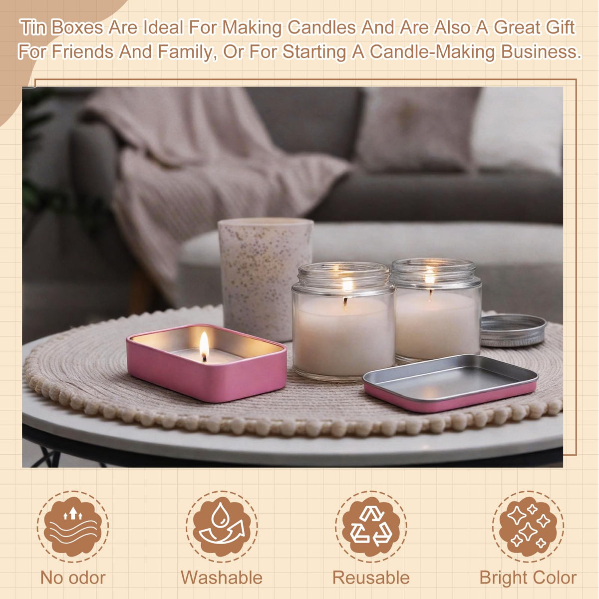 sourcing map 4Pcs Metal Tin Box Container, 3.7x2.4x0.9 Rectangular Empty Box with Self Adhesive Colored Stickers