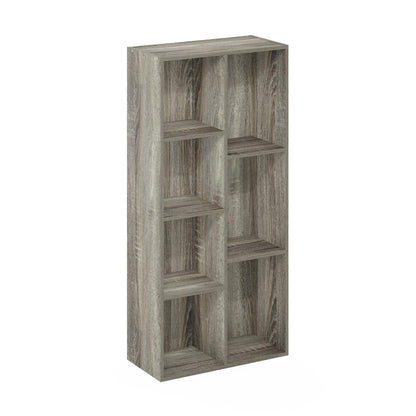 Furinno LUDER Book Shelf, 7-Cube Bookshelf, Bookcase, 9.4 x 19.5 x 41.7, for Living Room, Bedroom, Home Office, French Oak