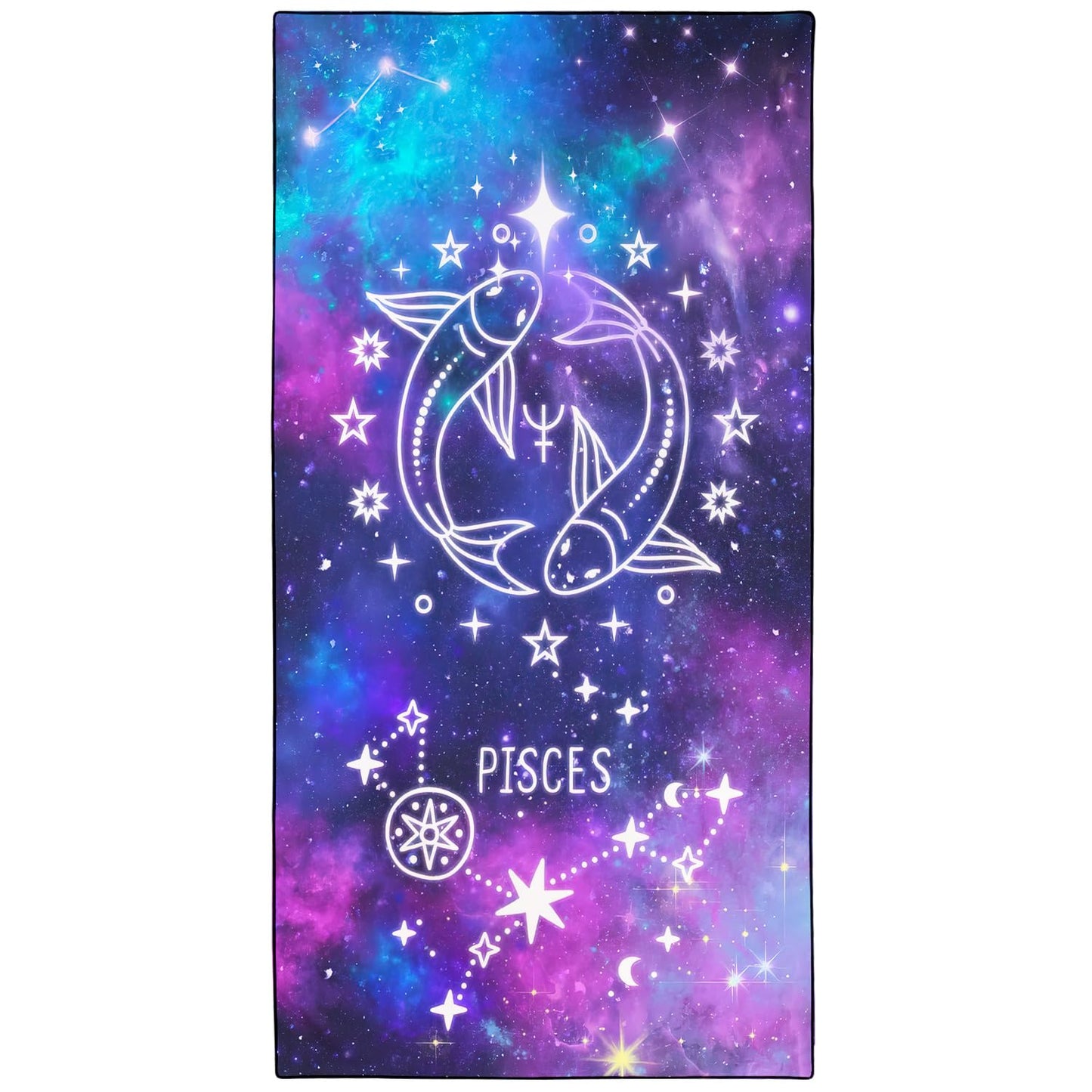 Violetpos Pisces Zodiac Sign Beach Towel for Astrology Fans, Extra Large 180x90 cm 250GSM Microfibre, Sand Free Quick Dry