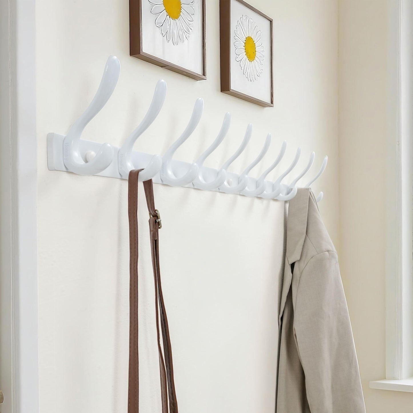 HONSKY Wall Mounted Coat Rack - 94cm Long Heavy Duty Metal 10 Double Hook, Sturdy & Space-Saving, for Hallway,Bedroom, Entryway, Holds Jackets