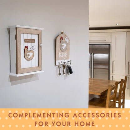 SPOTTED DOG GIFT COMPANY Key Box Wall Mounted Wooden Key Cupboard Cabinet with 6 Hooks for Hallway, Decorative Chicken Themed Home Décor