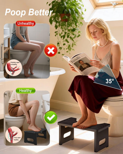 YOSE Wood Toilet Stool Squat Adult, Foldable Squatting Potty for Bathroom, Dual Anti-Slip Potty Step Stool for Pooping