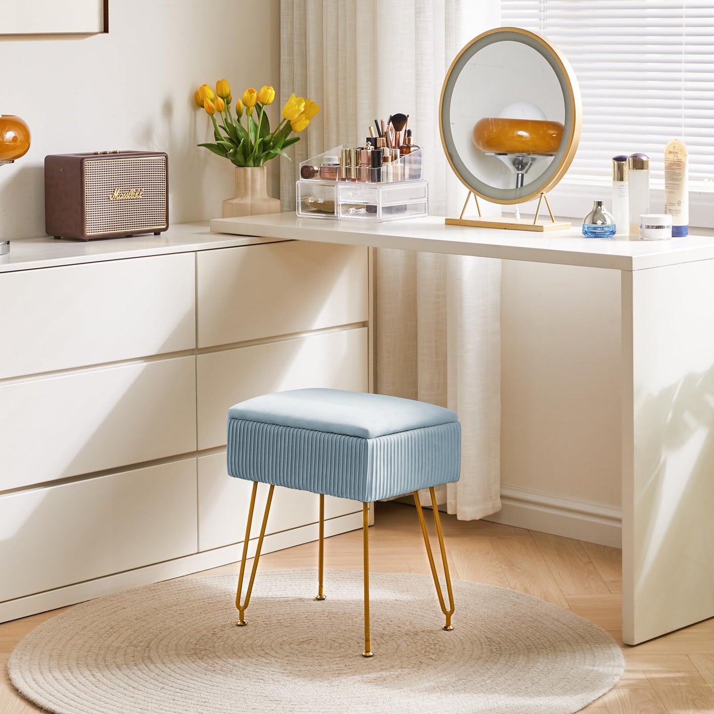 YMYNY Storage Ottomans, Chair Stool Upholstered, Footstool Velvet Bench, Dressing Table Stool, Pouf Couch Stool, Metal Legs, Removable Cover, for