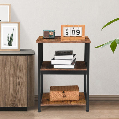 H JINHUI 3-Tier Side Table, Sofa End Table, Solid Wood Tall End Table with Storage Shelves, Nightstand Bedside Table for Living Room Bedroom Office