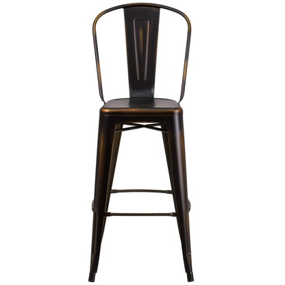 Flash Furniture Blake Commercial Grade 4 Pack 30" High Distressed Copper Metal Indoor-Outdoor Barstool with Back