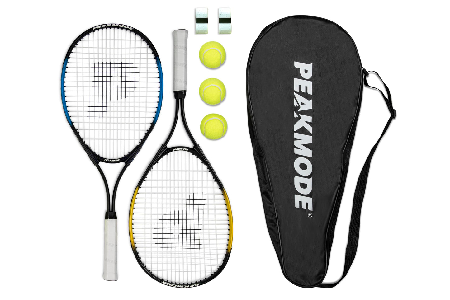 PEAKMODE Tennis Racket Set (25-inch), 3 Tennis Balls, 2 Overgrip Tapes and Foam Carry Bag