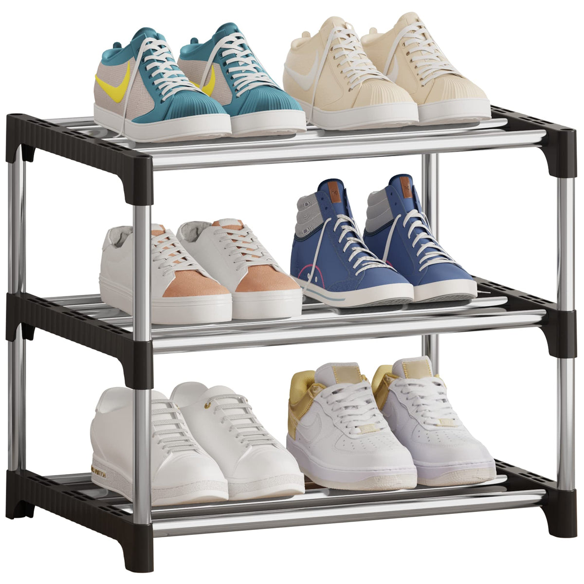 NIAWECAN Small Shoe Rack, Stackable Shoe Rack 3 Tier, Footware Storage