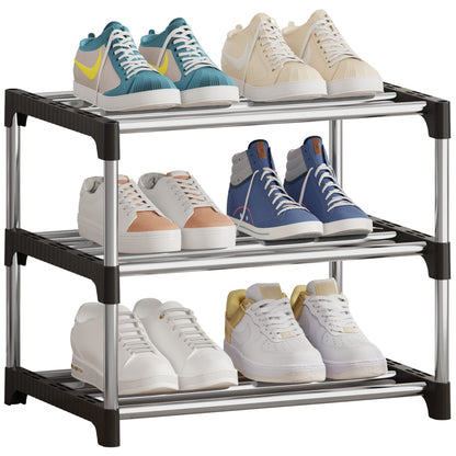 NIAWECAN Small Shoe Rack, Stackable Shoe Rack 3 Tier, Footware Storage