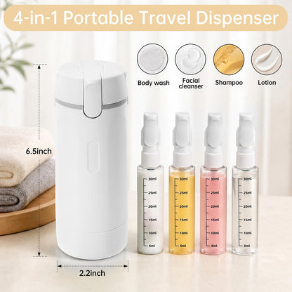 4 in 1 Travel Bottle Dispenser, Refillable Leakproof Mini Plastic Travel Containers for Toiletries