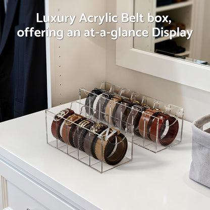 FEMELI Acrylic 7 Compartment Belt Organizer, Clear Belt Display Case for Closet Tie and Bow Tie