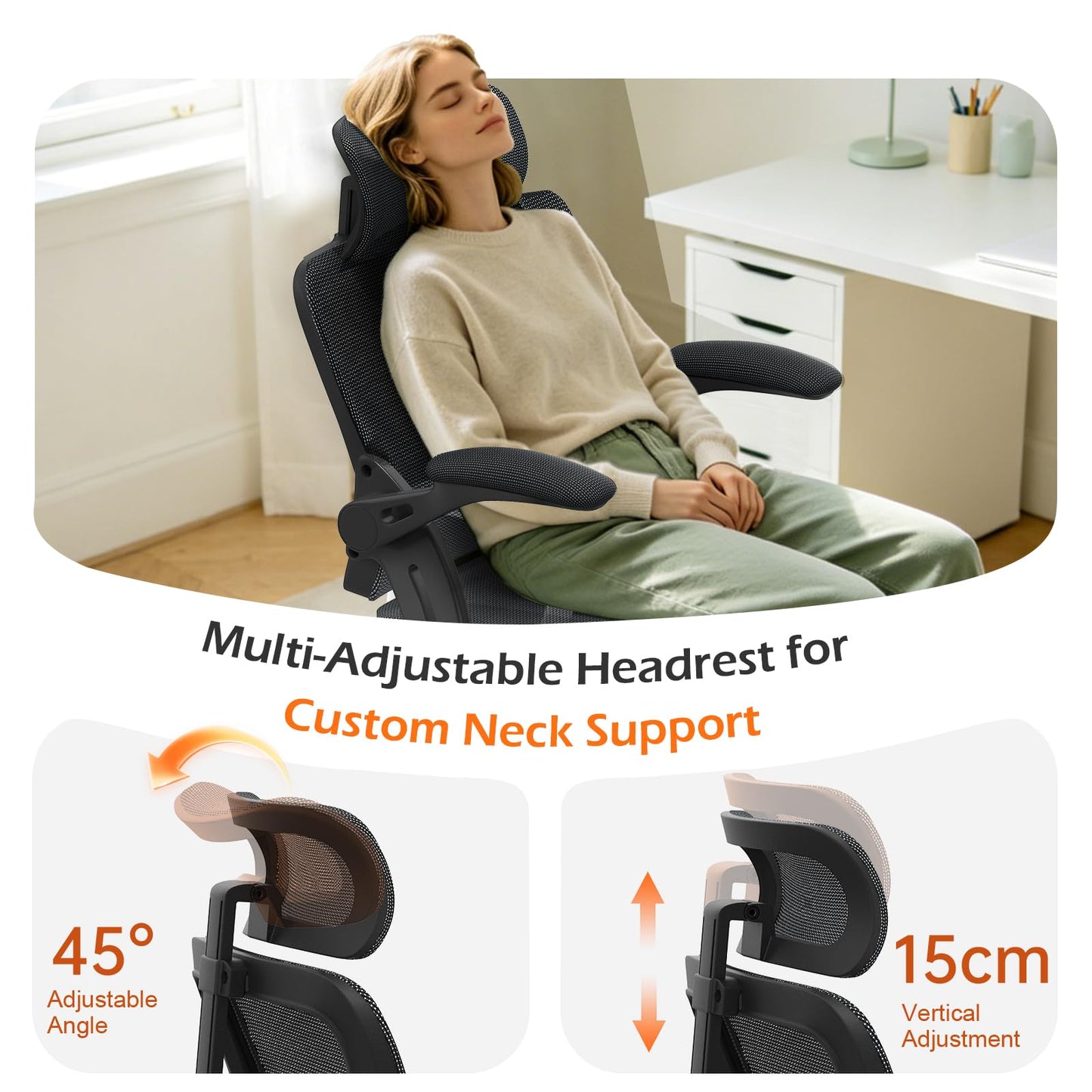 YONISEE Office Chair, Ergonomic Desk Chair with Adjustable Padded Lumbar Support, Flip-Up Armrests, Breathable Mesh Seat