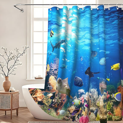 Xiaoterna Marine Life Shower Curtain 3D Under The Sea Ocean Animals Bathroom Curtain Ocean Underwater Fish Dolphin Turtle Shark Washable Shower