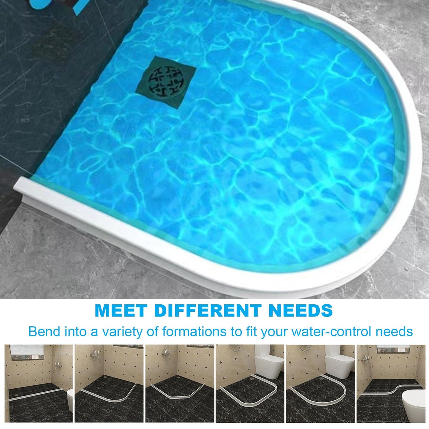 Inscrip Splash Protection Strip, Shower Self-Adhesive Curved Shower Threshold, Shower Strip Floor for Wet and Dry