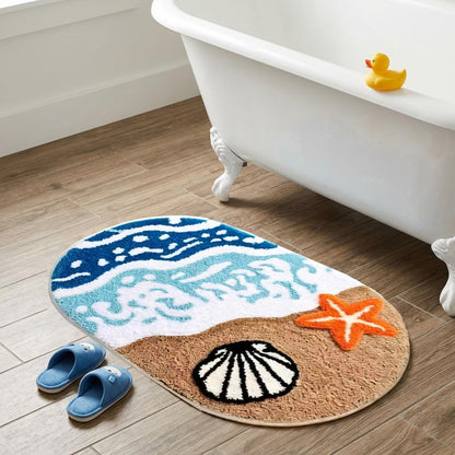 Coastal Bathroom Rug 20"x31" Starfish Seashell Ocean Decor Bath Mat