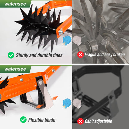 Walensee Rotary Cultivator Tool, Adjustable Garden Hand Tiller with Stainless Steel Pole, 2-in-1 Garden Weeder and Crumbler Soil Cultivator Tool for