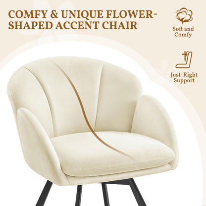 Yaheetech Swivel Tub Chair, Flower Shape Velvet Armchair, Beige
