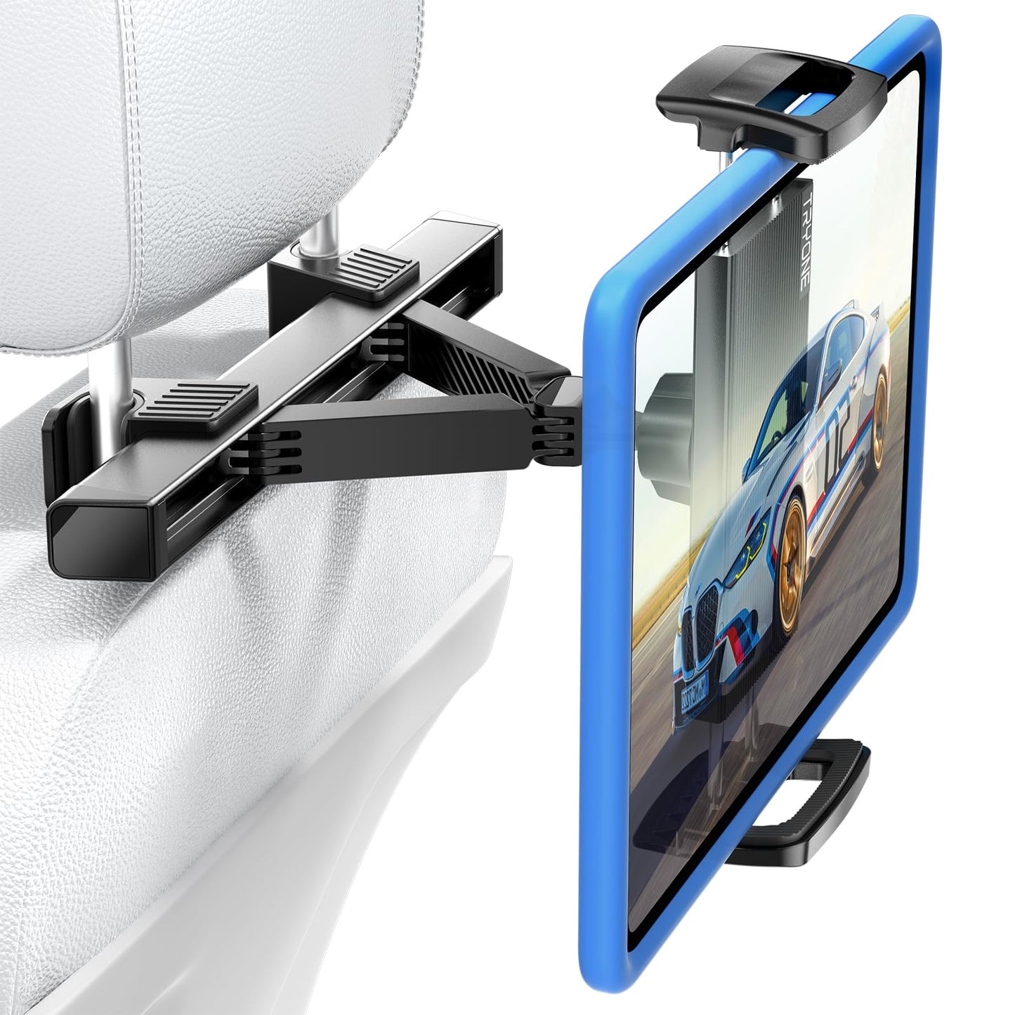 TRYONE Car Tablet Holder, Headrest Tablet Mount - [Thicker Carbon Steel] Car Holder Back Seat for Kids Travel Road Trip, Compatible with iPad, All
