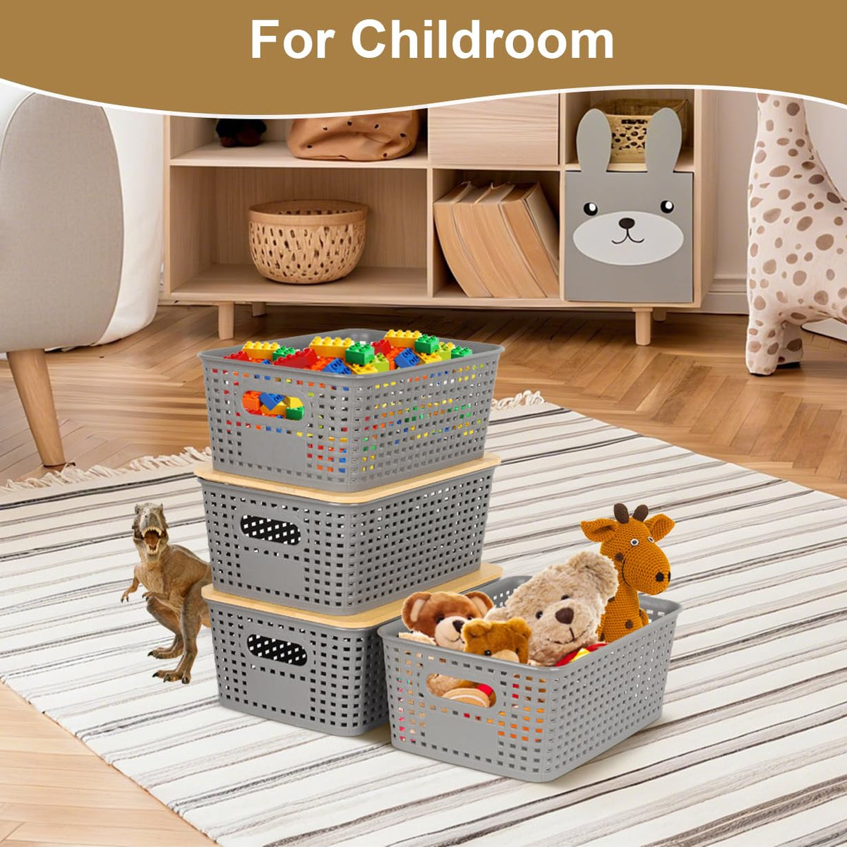 Nymblis 6Pcs Storage Boxes with Lids, Stackable Storage Baskets, Grey