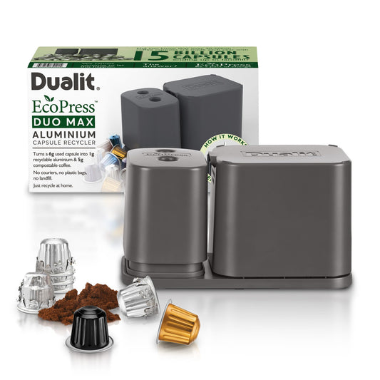 Dualit EcoPress? Duo Max Aluminium Coffee Capsule Recycling Tool - Compatible with Nespresso Capsules & Coffee Grounds