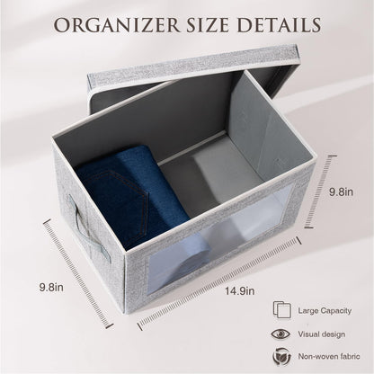 Homsorout 3 Pack Storage Boxes with Lids Foldable Storage Cubes with Transparent Window Fabric Storage Organiser Box for Toys, Clothes, Books