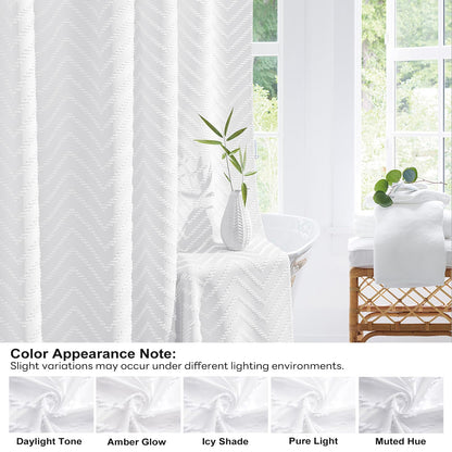 BTTN Narrow Boho Tufted Chevron Shower Curtain, Waterproof, 92x186cm, White