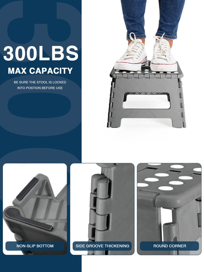 HOUSE DAY Folding Step Stool 9 Inch with Anti-Pinch Design & Carry Handle