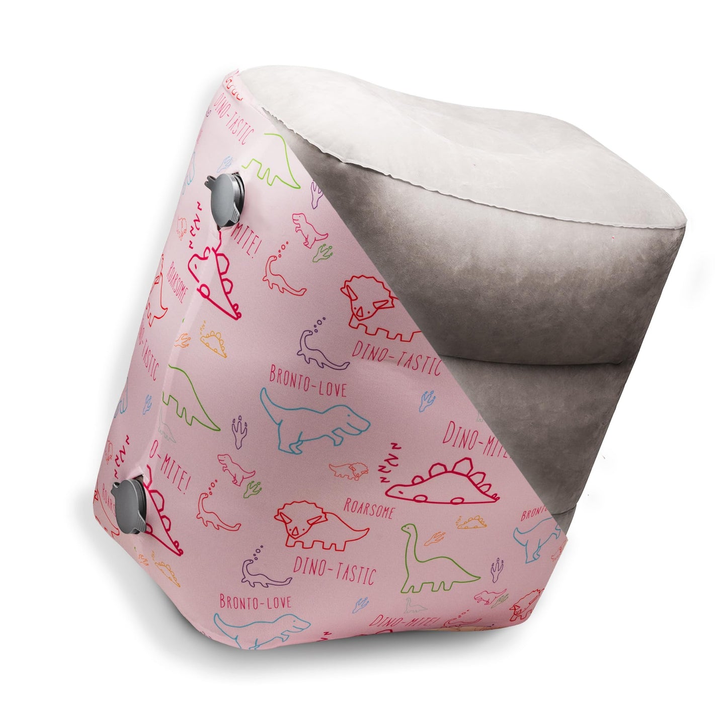 Children's Footrest Set - Inflatable Footrest + Dino Blossom Cover | for Air Travel, Car & Train | Super Soft, Washable & Compact