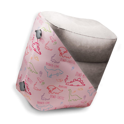 Children's Footrest Set - Inflatable Footrest + Dino Blossom Cover | for Air Travel, Car & Train | Super Soft, Washable & Compact