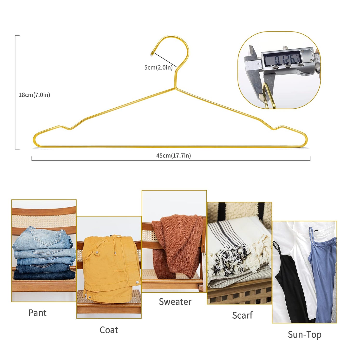 Nature Smile 45CM Heavy Duty Metal Hangers, Space Saving suit Hangers, Metal Clothes Hangers, Coat Hanger