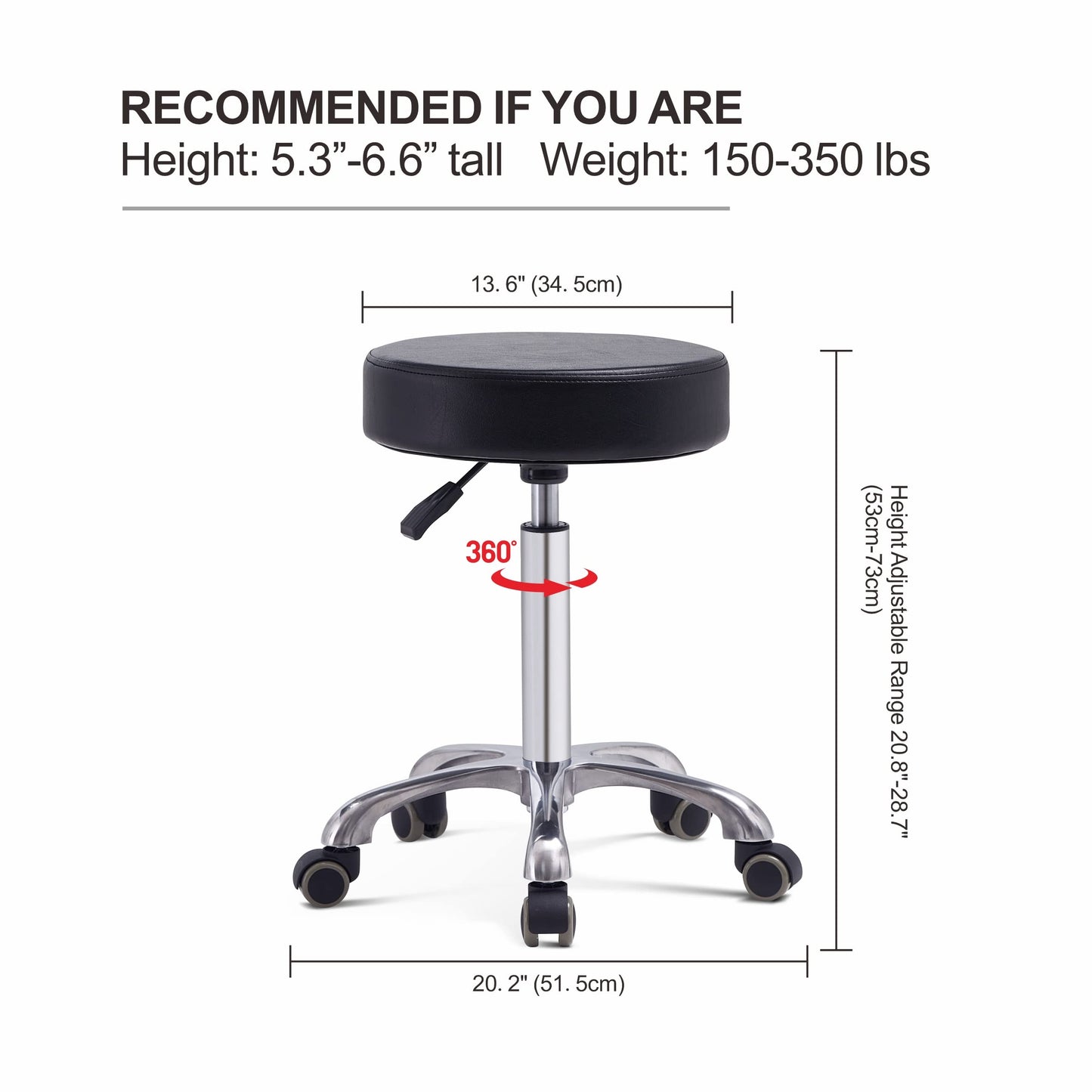 Grace&Grace Adjustable Rolling Stool Chair with Wheels for Massage Beauty Salon Shop Home Kitchen,Heavy Duty Rolling Swivel Stool