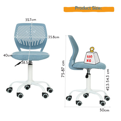 FurnitureR Ergonomic Adjustable Height Turner Rolling Computer Executive Chair for Home Office Study Pale Blue, Metal Plastic, 38CM x39CM x75-85CM