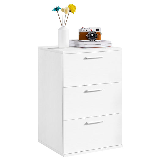 Yaheetech White Bedside Table, Chest of 3 Drawer, Bedside Drawers, Wood Night Stand with Metal Handles, Storage Side Table for Bedroom Living Room, 35