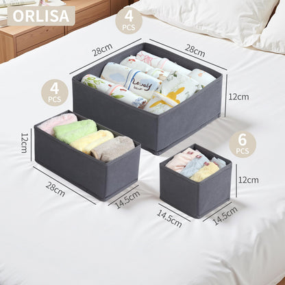 ORLISA Drawer Organiser for MALM Drawers, 14 Pack Grey Clothes Drawer Organisers, Foldable Fabric Dividers for Underwear Socks Bras