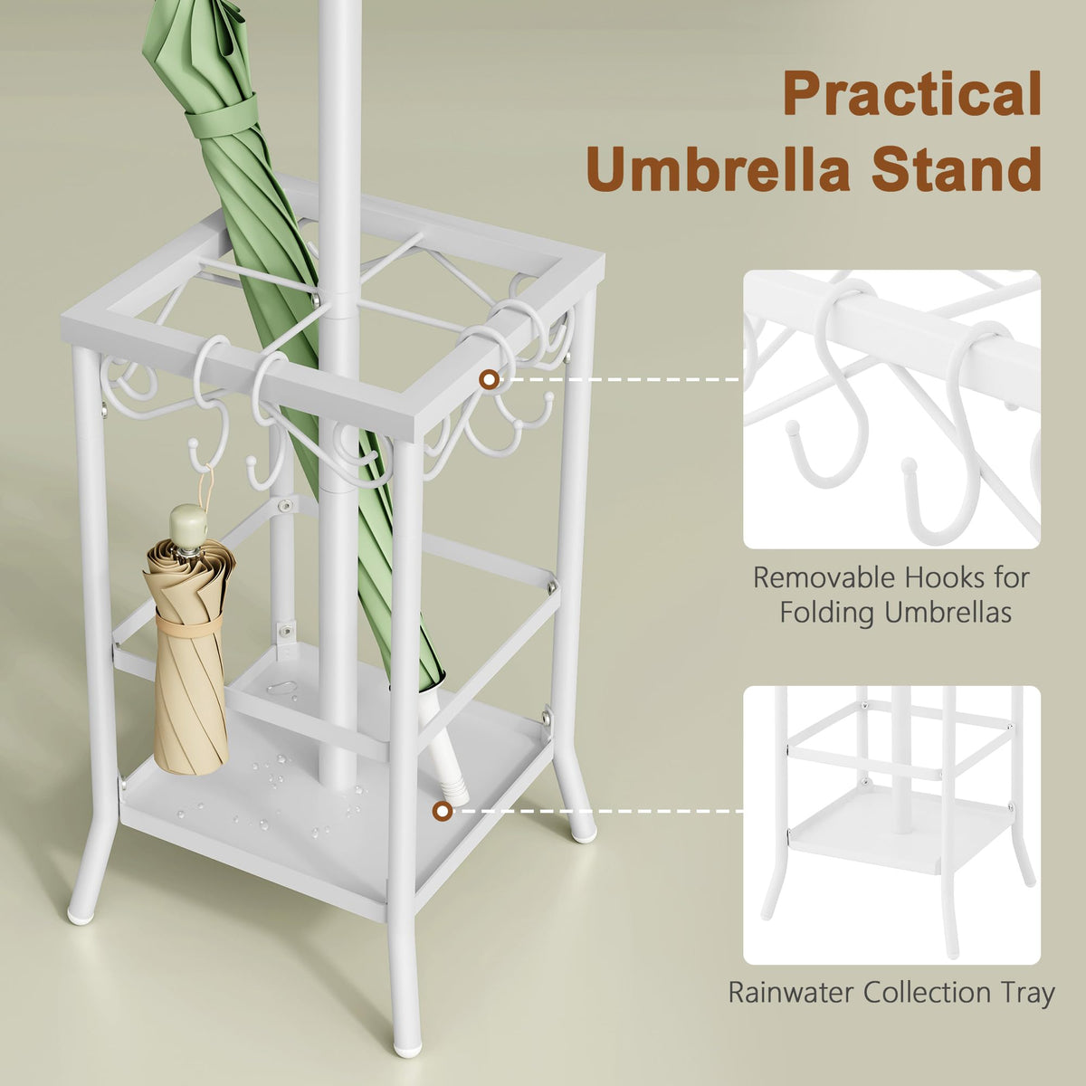 Hoctieon Coat Rack Freestanding, Coat Tree with Umbrella Holder, Metal Coat Rack Stand with 12 Hooks, Standing Coat Hanger Stand
