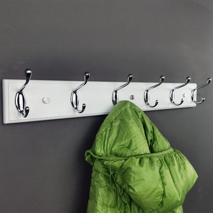 lomejii Wood Wall Mounted Coat Rack with 6 Hooks, 58 cm,White, Strong Coat Hook Rack for Clothes, Hat, Bag