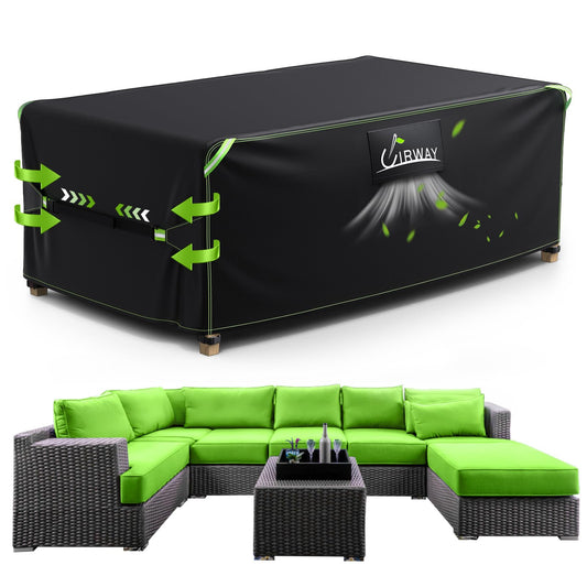 UIRWAY Garden Furniture Cover Waterproof with Air Vent, 280x205x106cm Outdoor Patio Furniture Cover, 420D Heavy Duty Garden Table Cover with
