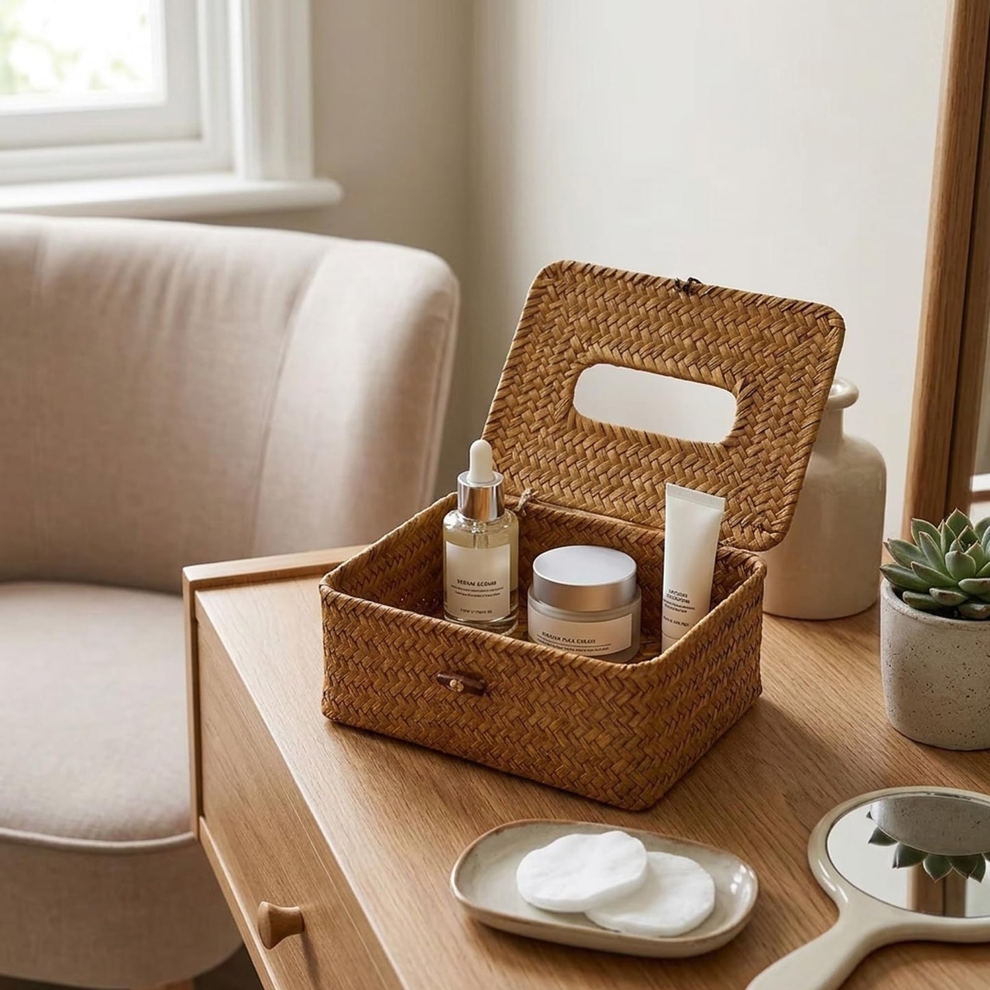 1 Pcs Rectangular Facial Tissue Box, Bamboo Tissue Box with Natural Woven Texture, Decorative Tissue Holder for Home Decor