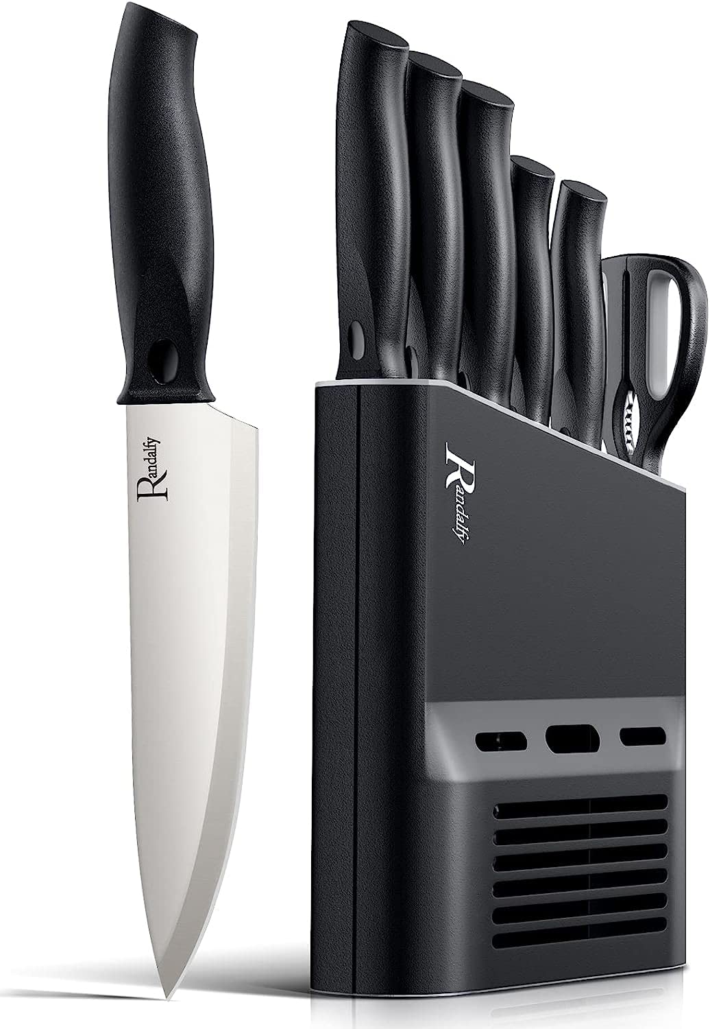 Manelord Kitchen Knife Set with Knife Block Set - 7 Pieces Professional Chef Knife Set Contain Knives, Scissor and Knife Block for