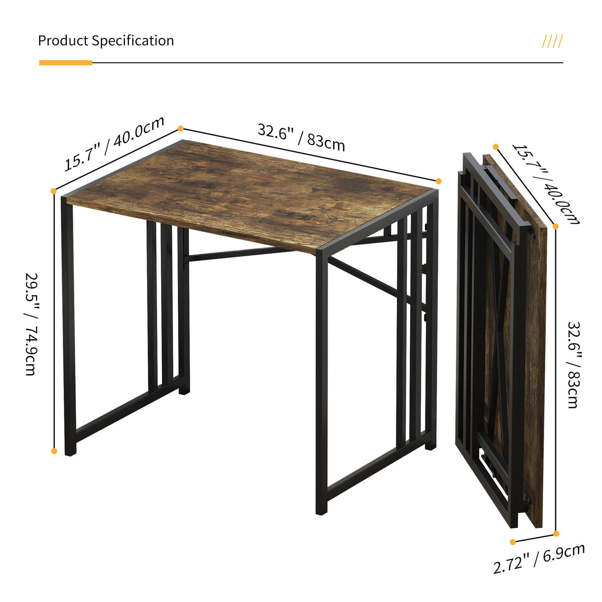 Lutown-Teen 47 inch Folding Computer Desk, Rustic Brown