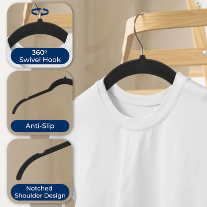 SereneLife Coat Hangers, Velvet Hangers for Clothes, 50 Pcs Non Slip Slim Space Saving Adult Hanger with 360° Swivel Hooks, For Tops, Jackets