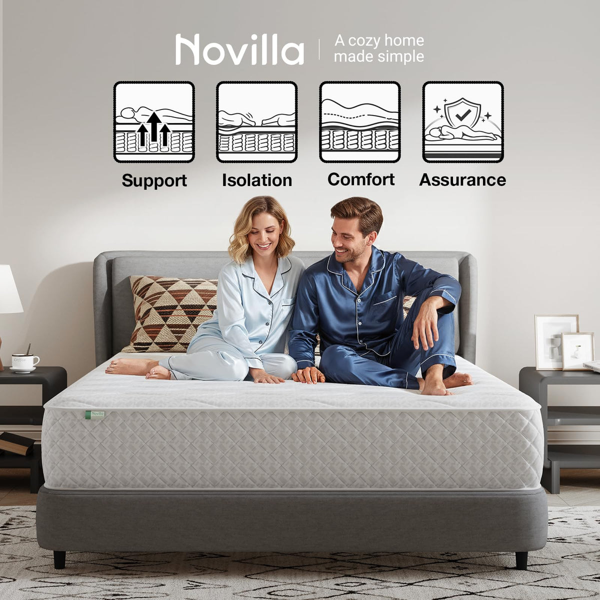 Novilla 5FT King Mattress, Hybrid Pocket Sprung Mattress 20cm Deep, Enhanced Support Medium Firm Comfort, Breathable Cover, Oeko-Tex Certified Fabric