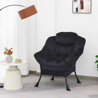 Mordchil EU Comfy Chair for Adults,Armchair Chair for Living Room,Velvet Reading Chairs for Bedroom, Accent Chairs with Steel Frame,Black