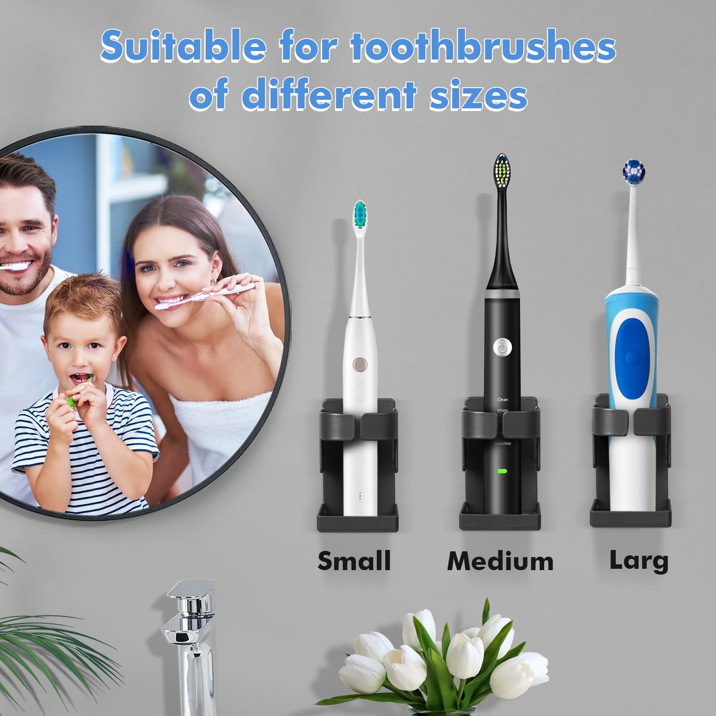 Minicoco 4Pcs Electric Toothbrush Holder Wall Mounted, No Drilling Toothbrush Stand Organizer